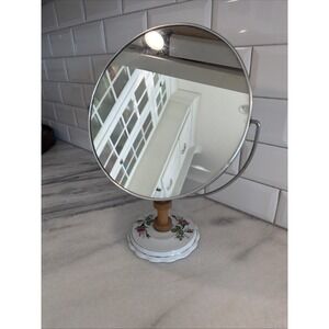 Antique Standing Two-Sided Mirror with Pink Roses Japan 10" Mirror PLA008